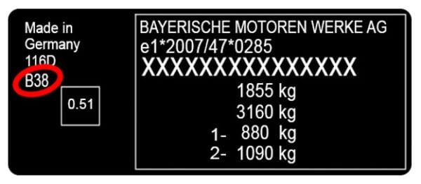 Etiqueta con el código de color de BMW