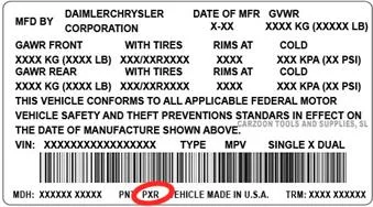 Etiqueta con el código de color de Jeep